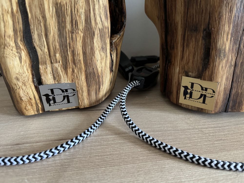 Lampki rustykalne stołowe handmade dębowe drewno naturalne