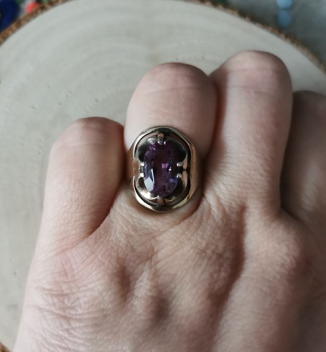 Srebrny pierścionek Rusek ZSRR z ametystem 875