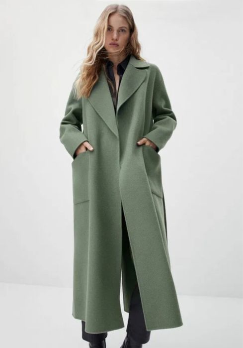Пальто зелене вовняне Massimo Dutti S