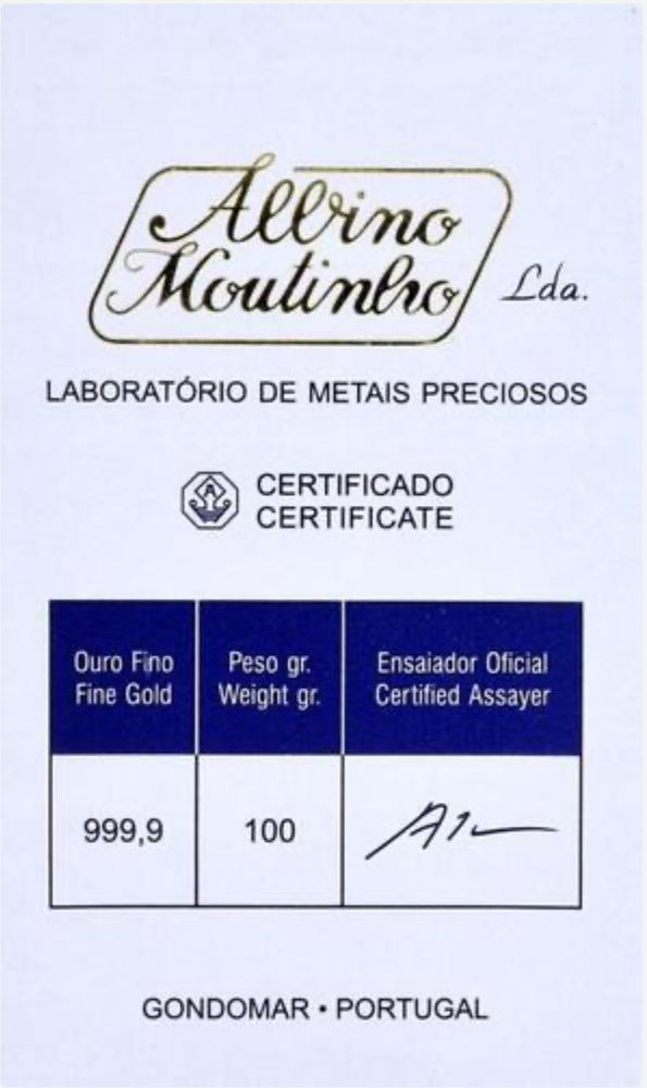 Barra de Ouro de 100g Albino Moutinho