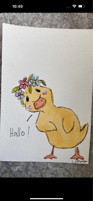 Kartka wielkanocna wielkanoc kaczka kwiaty ilustracja