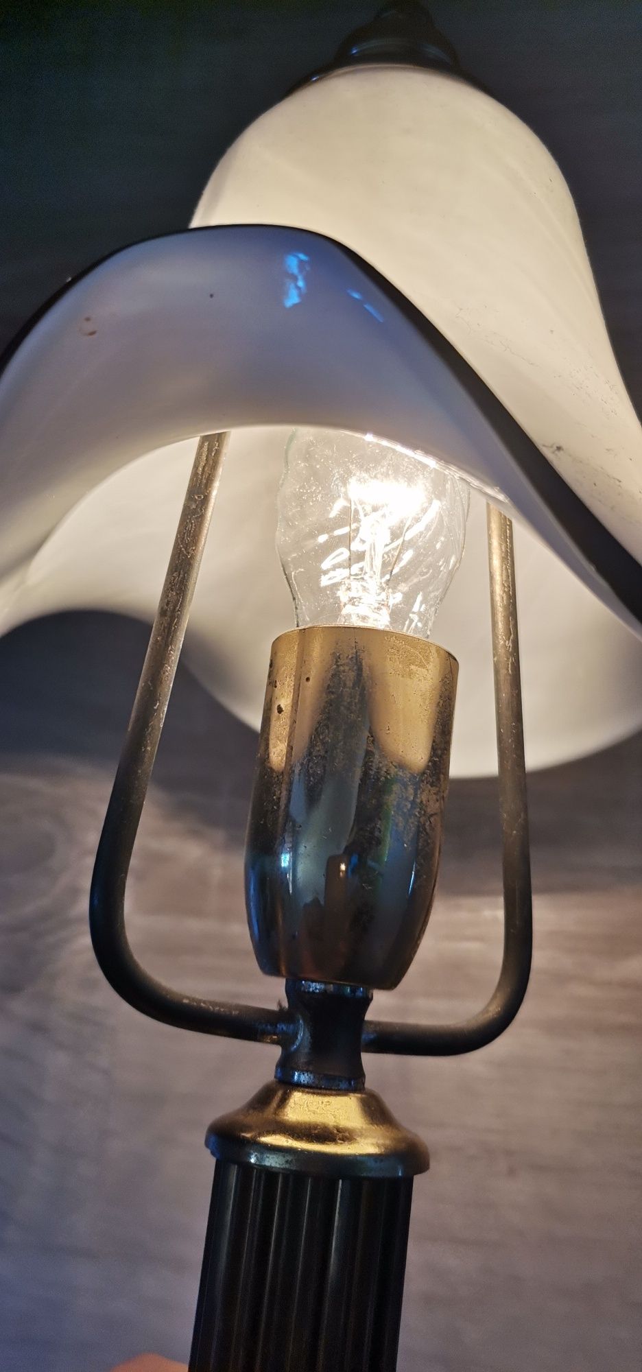 Lampka stołowa 45 cm klosz szkło mosiądz