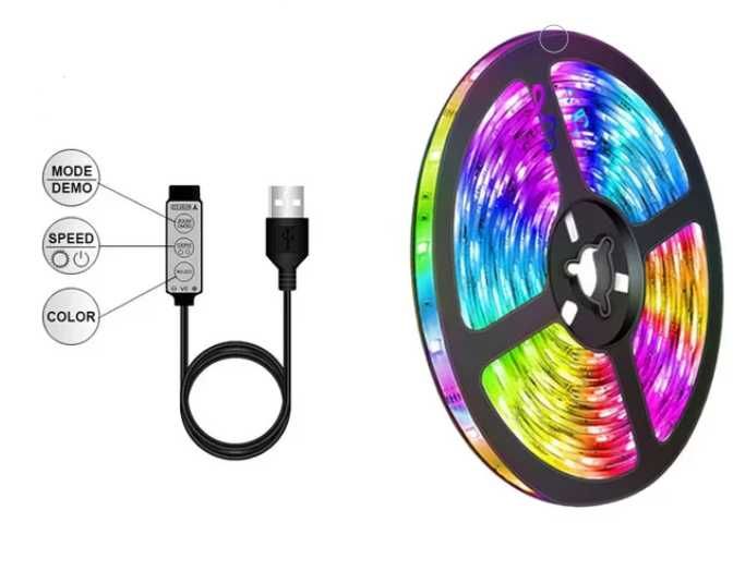 Taśma LED RGB, 3m, wtyczka USB - Nowe