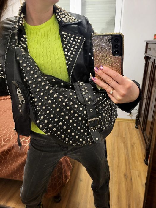 Unikatowa duża torba Hilfiger Denim z ćwiekami ćwieki.