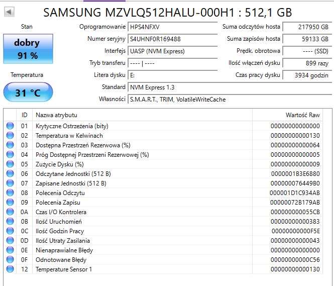 Dysk SSD NVMe 512GB Samsung PM991