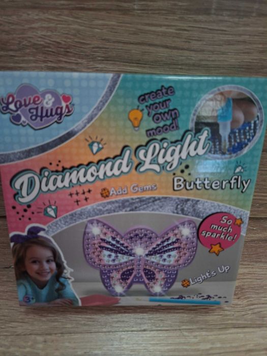 Zestaw 3 x haft diamentowy,lampka Led mopsik ,motylek ,jednorożec