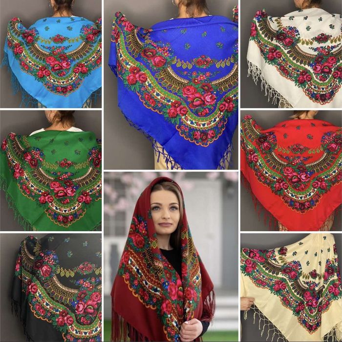 Хустка українська народна велика з тороками з френзлями хустина платок