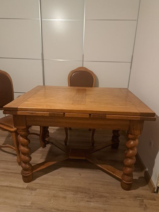 Stół dębowy 120x90 lub 220x90 używany i 4 krzesła