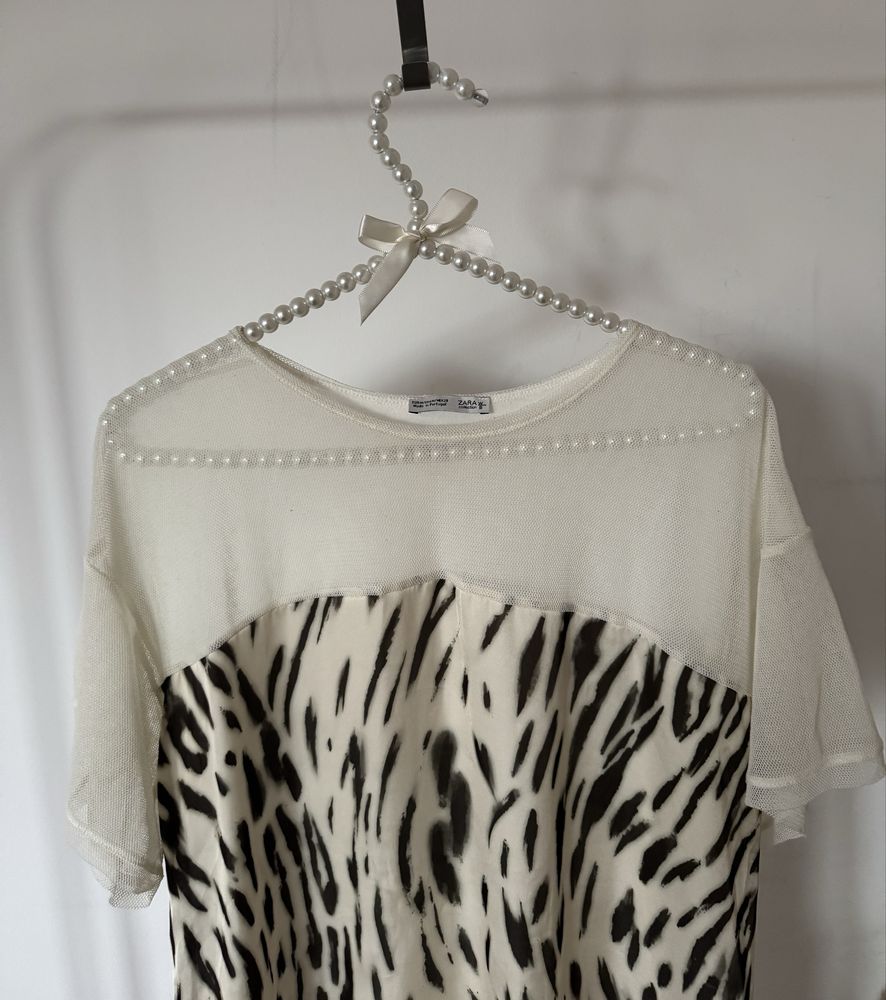 ZARA bluzka motyw zwierzęcy elegancka z siateczką M