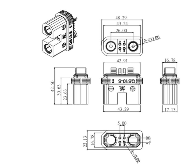 Силовой коннектор/разъем QS10-S  безискровой (папа+мама+колпачки)