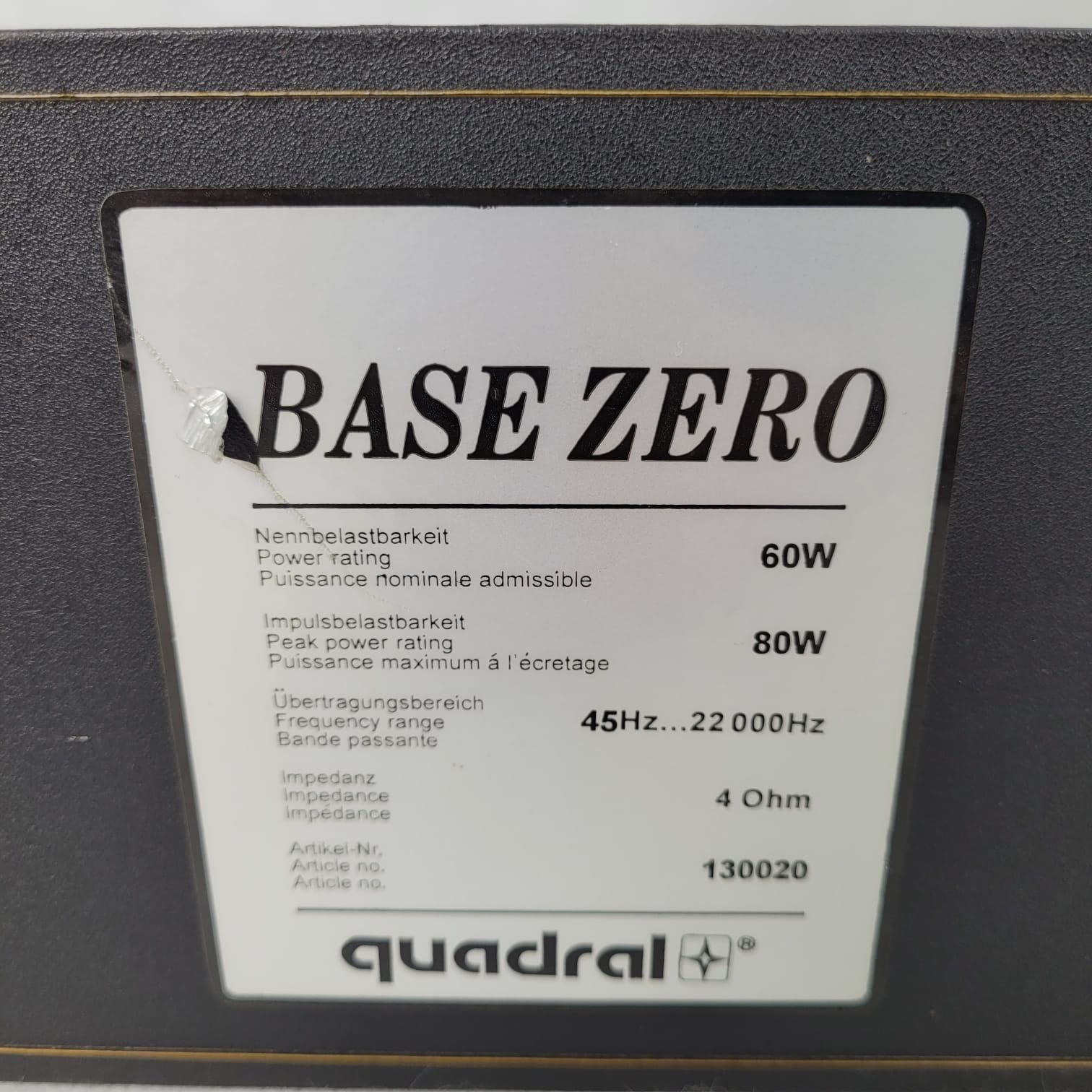 Quadral BASE ZERO KOLUMNA GŁOŚNIK centralny center 4ohm 60/80W