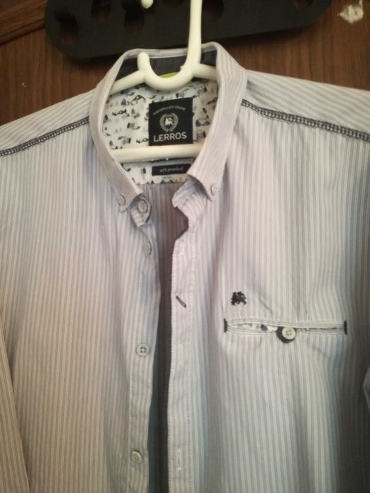 Camisa riscas branca e azul Lerros