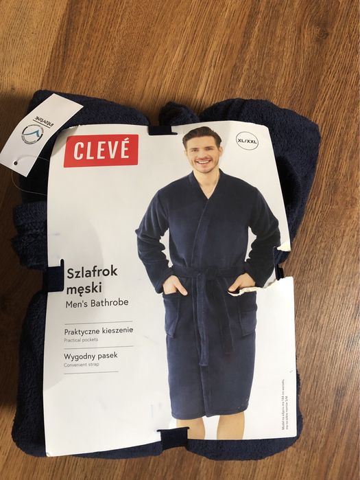 Szlafrok męski Cleve miękki ciepły wiązany granatowy XL / xxl