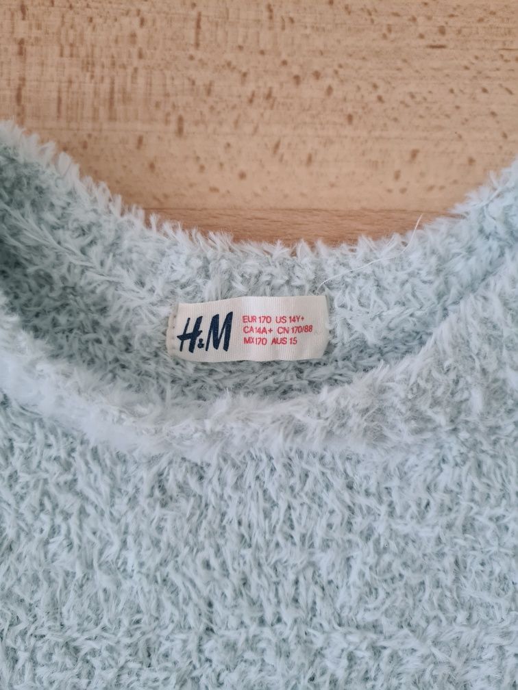 Sweter misiowy puchaty H&M miętowy