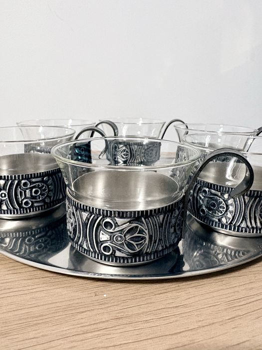 Luksusowy Zestaw do Grzańca (6 Kubków +Taca) -Stal Nierdzewna ROSTFREI