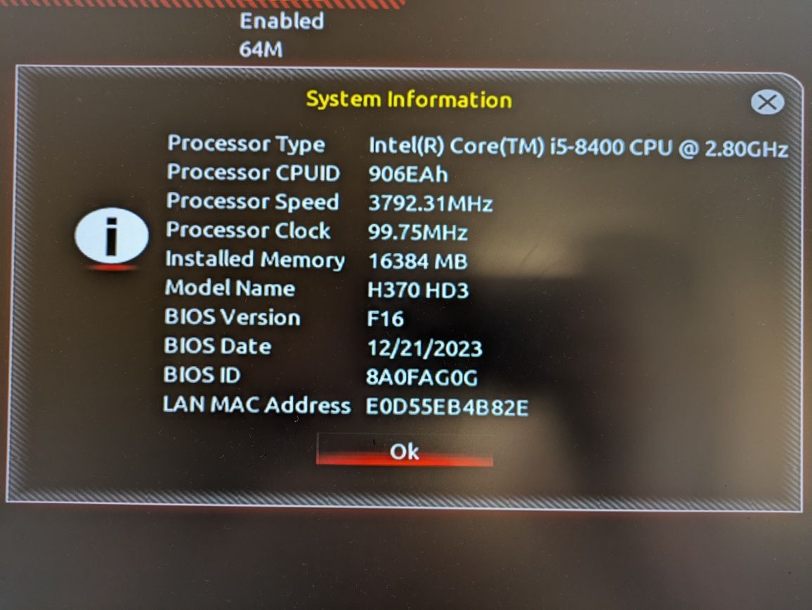 Комплект Intel I5 8400 + Gigabyte H370 HD3 + 16 Gb DDR4 Kingston FURY