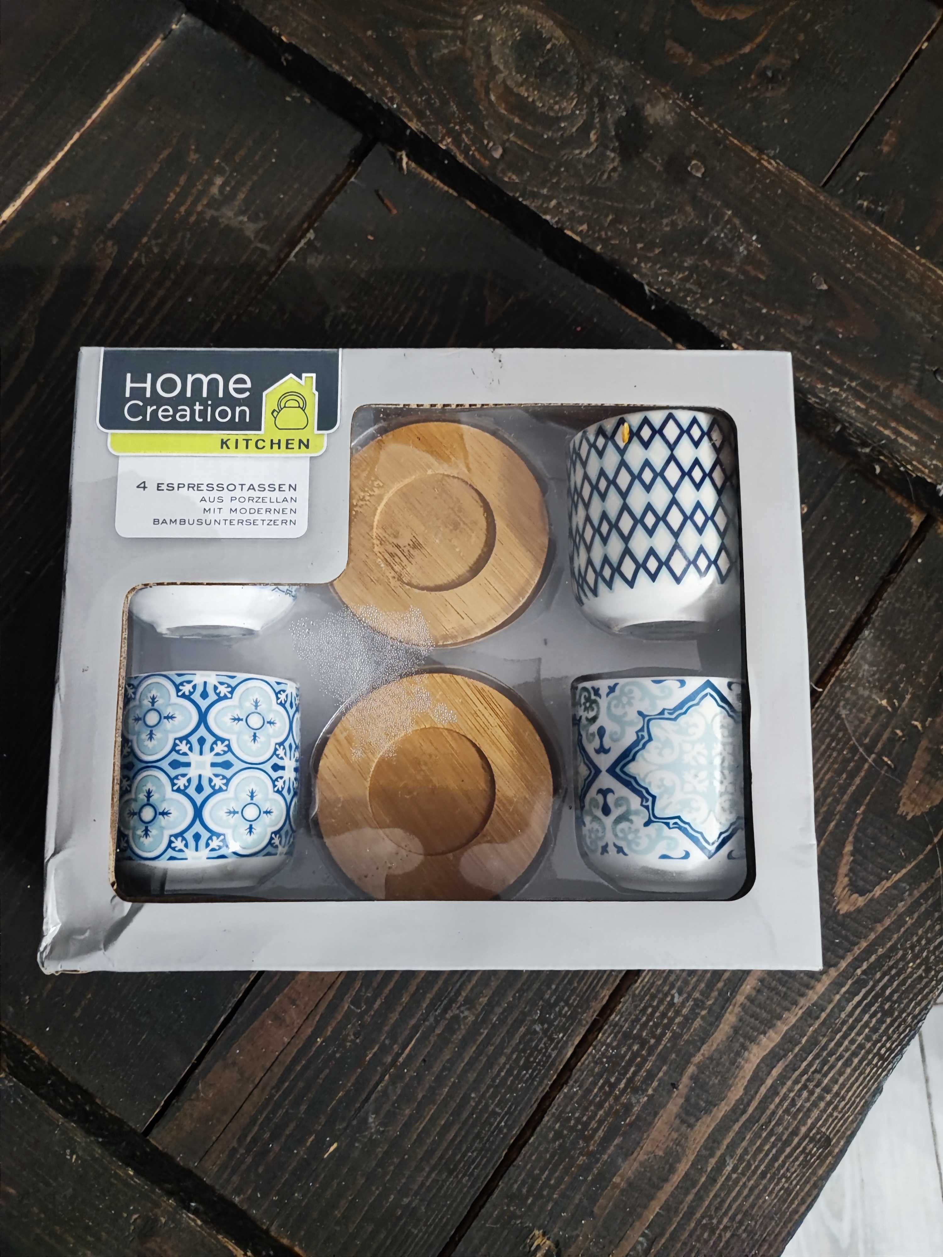 Filiżanki porcelanowe Fine Porcelain bambusowe podstawki