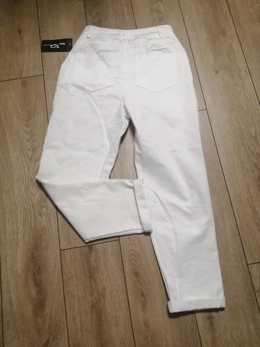 Nowe spodnie jeans białe S mega wysoki stan dżety luźne