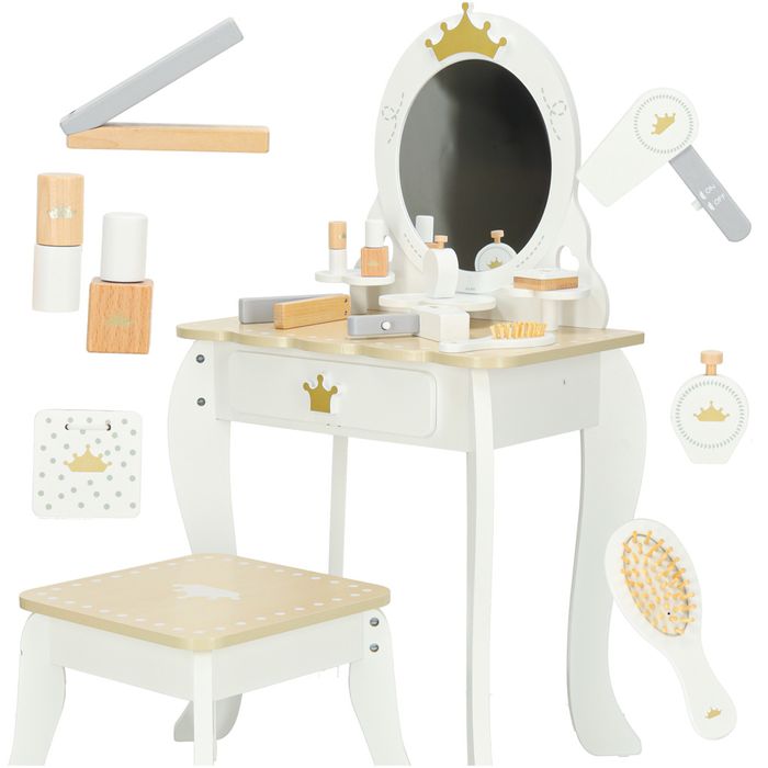 Toaletka Drewniana dla Dziewczynki Szuflada Lustro Taboret Akcesoria