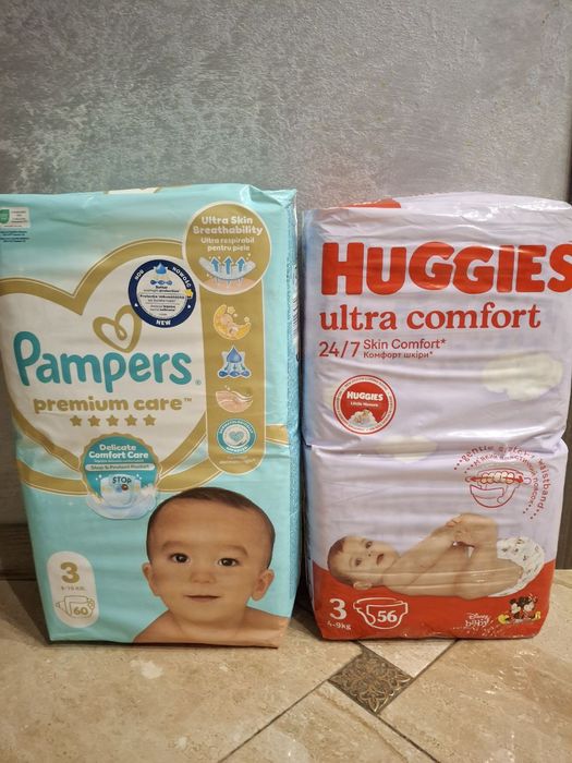 Памперсы: Pampers premium care, Huggies ultra comfort р.3, запечатанны