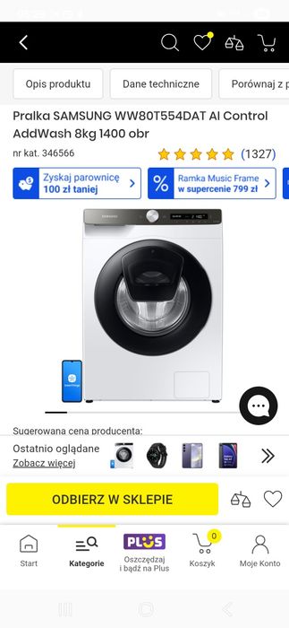 Pralka Samsung AI Control AddWash WW80T554DAT/S6
