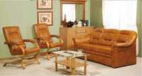 Zestaw komplet wypoczynkowy Sofa + 2 fotele naturalna skóra PRODUCENT