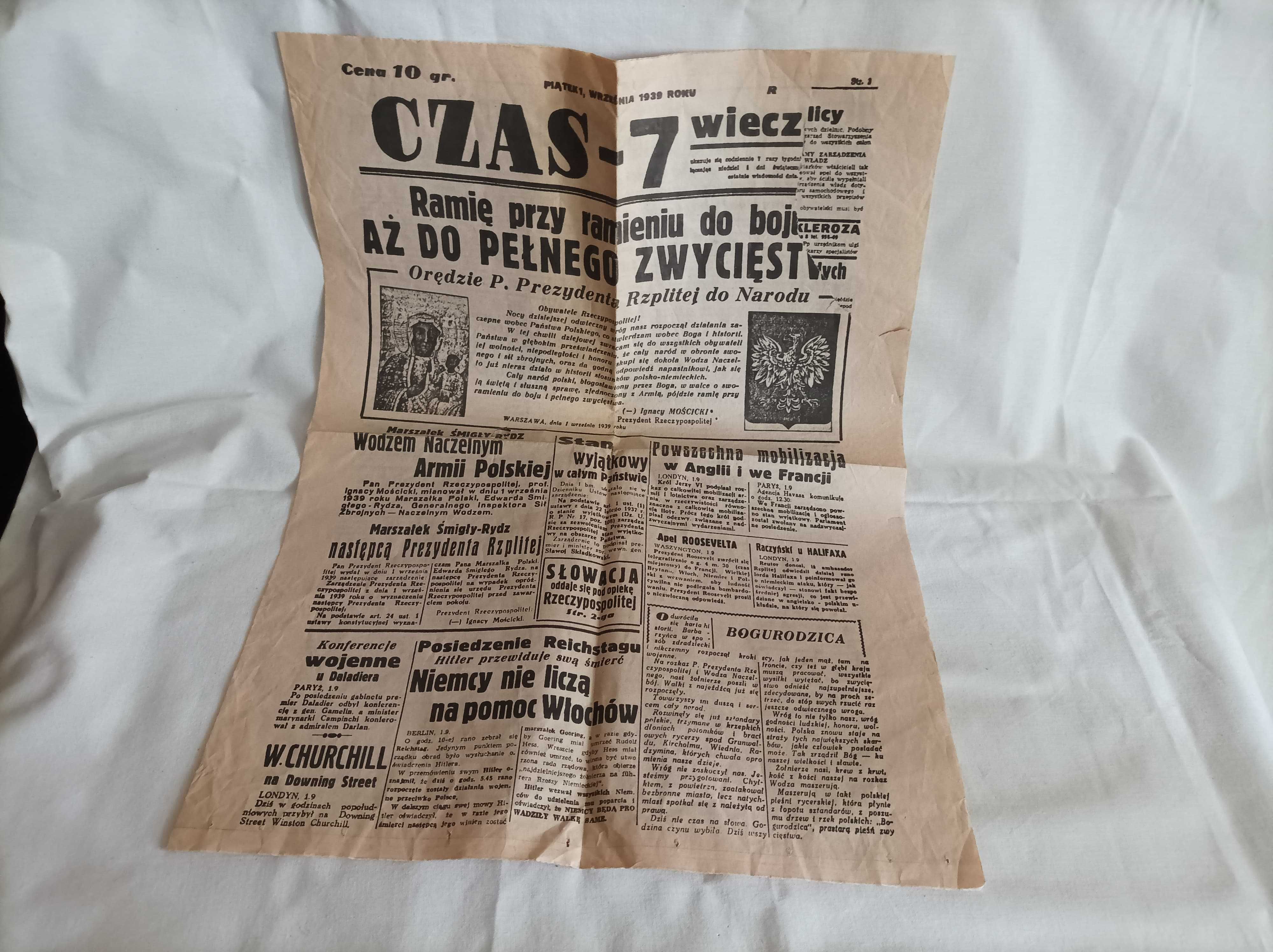 Gazeta wydana w dniu wybuchu wojny.