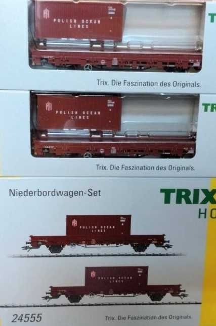 2 x wagon platforma z kontenerem PLO, PKP EP. IV, skala H0  TRIX 24555