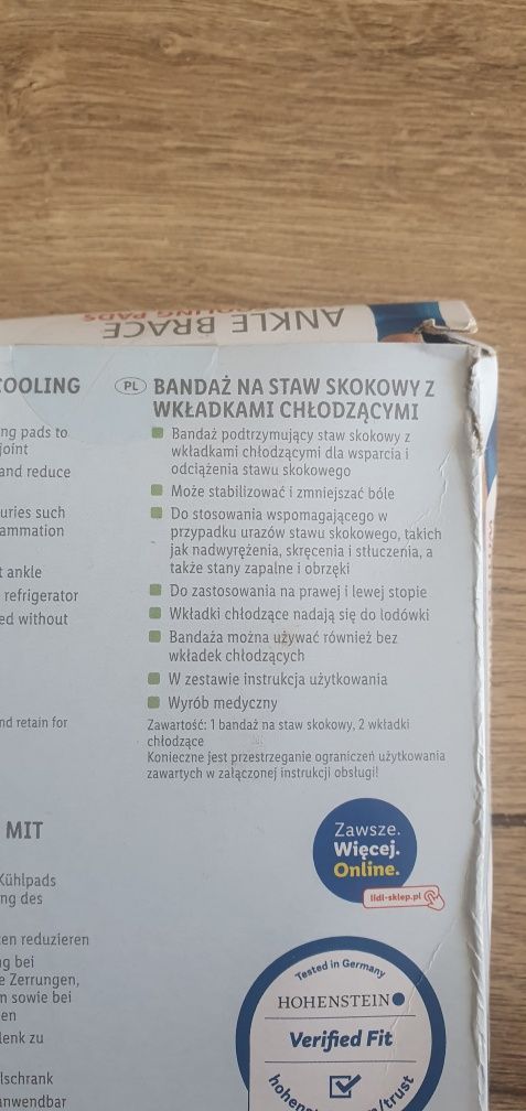 Bandaż na staw skokowy L z wkładami chłodzącymi