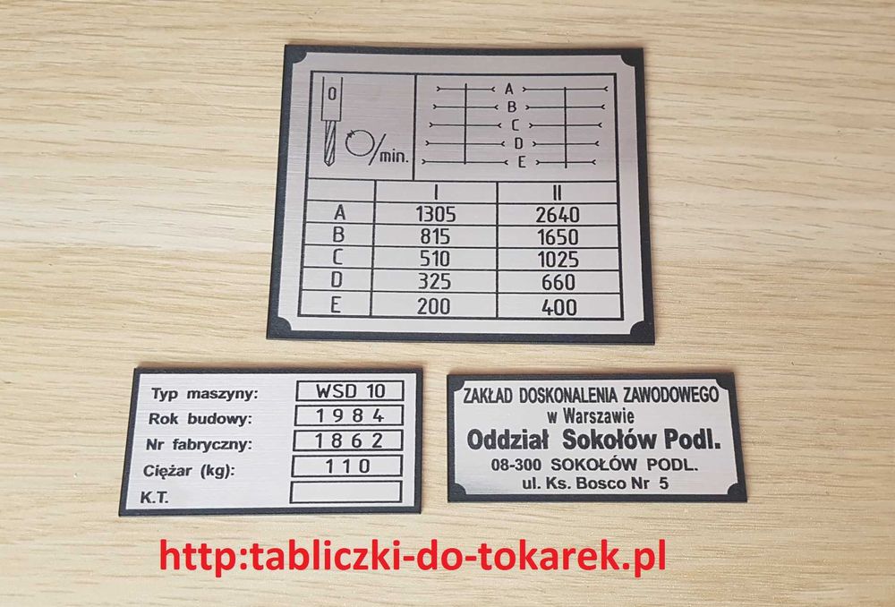 Wiertarka WSD 10 Tabliczki Tabliczka Obroty