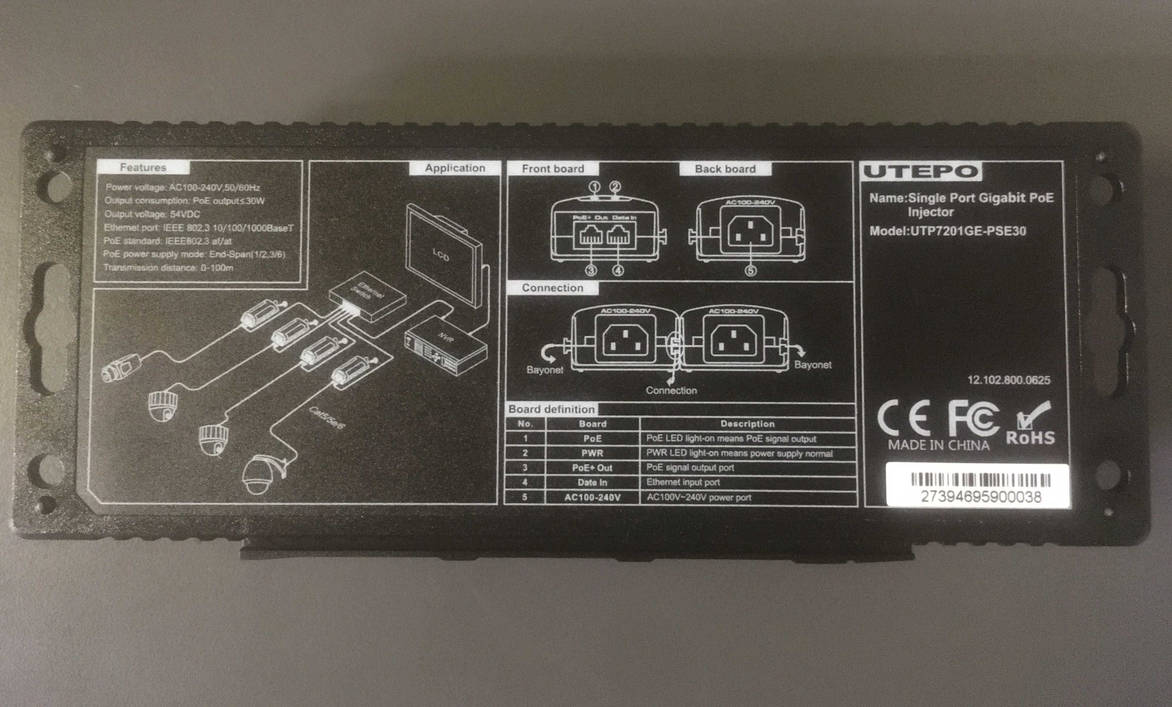 POE инжектор Utepo UTP7201GE-PSE30.