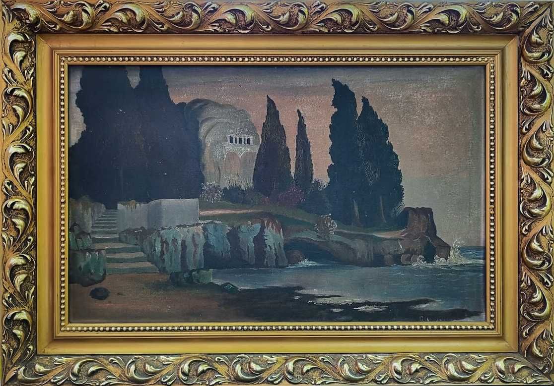 Чарівна картина "Прибережний пейзаж з кипарисами" початок ХХ віку