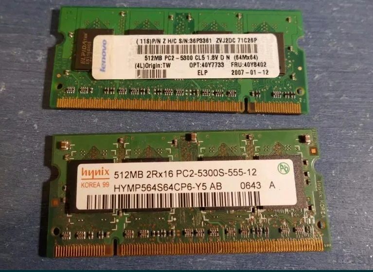 RAM 512MB DDR2 PC2-5300S-555 Dual - komplet - cena za 2 sztuki.