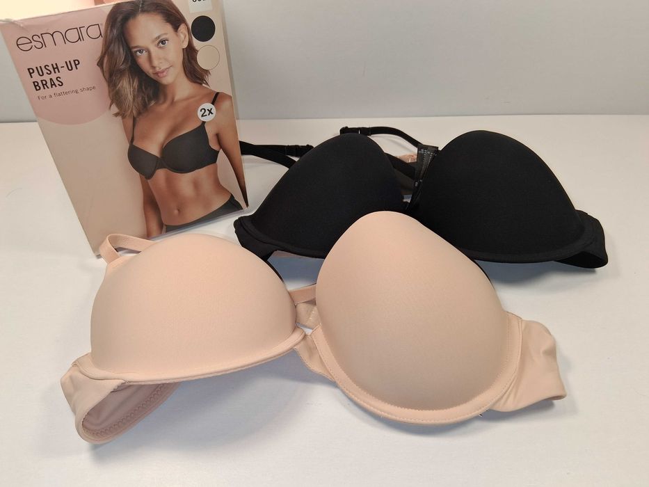 A267 Zestaw 2x Biustonosz Esmara Push Up Rozmiar 80B Czarny Beżowy