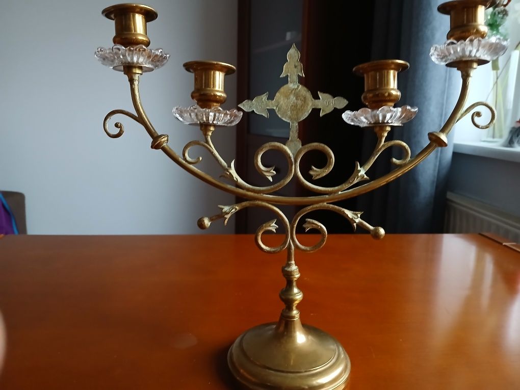 Świecznik Kandelabr czteroramienny mosiężny Vintage r. 28 cm