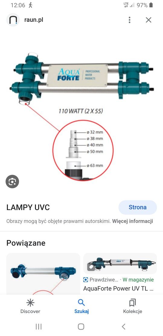 aquaforte lampa uv-c 75 w sb621 sterylizator do basenu wody oczka 150w