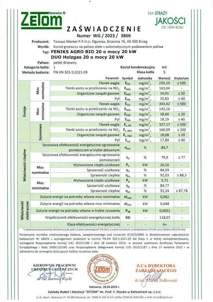 Kocioł na pellet FENIKS AGRO BIO o mocy 20 kW - EcoDesign 5 Klasa