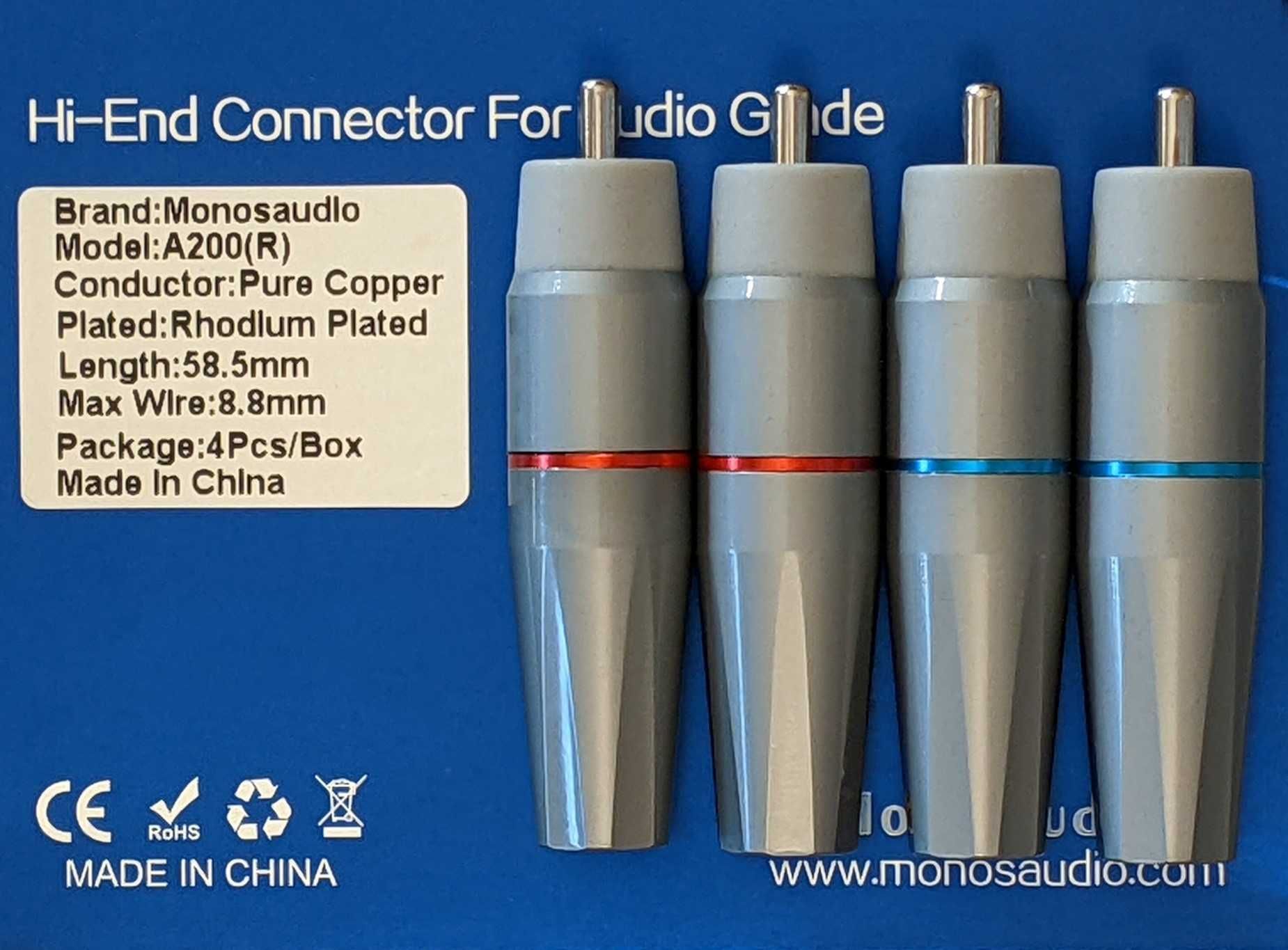 Monosaudio RCA - 99.998% Pure Copper - Rhodium Plated Audio Connector