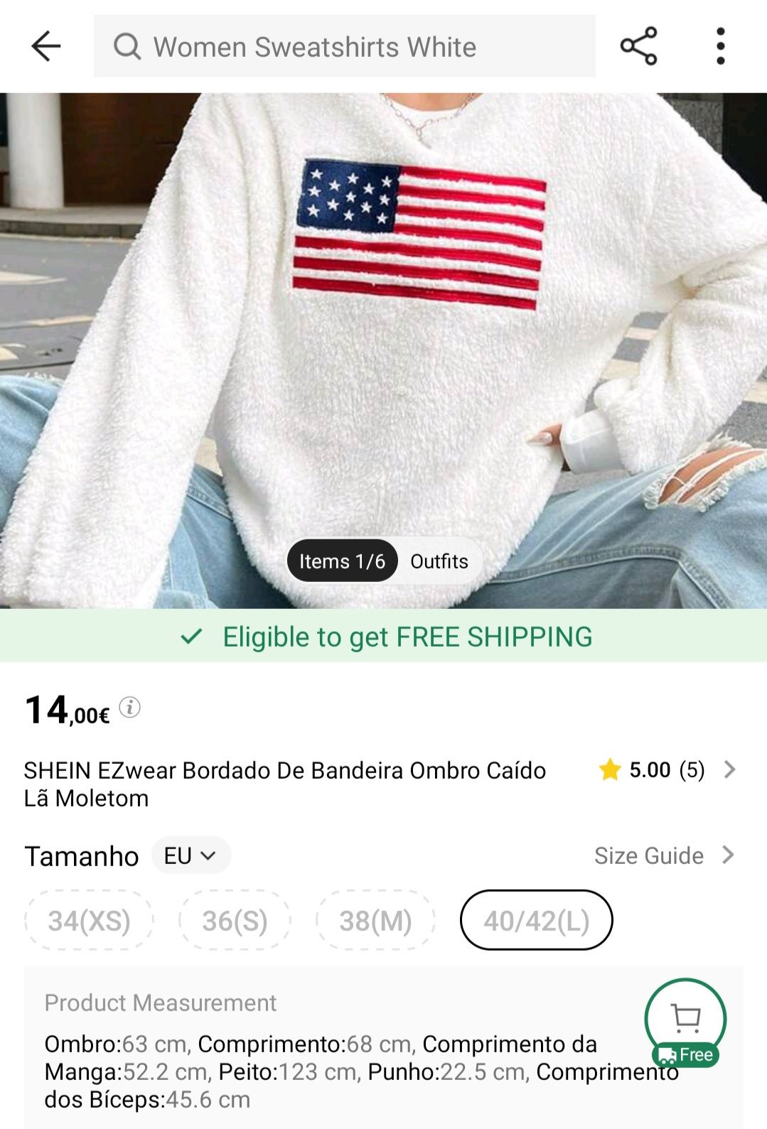 SHEIN EZwear Bordado De Bandeira Ombro Caído Lã Moletom