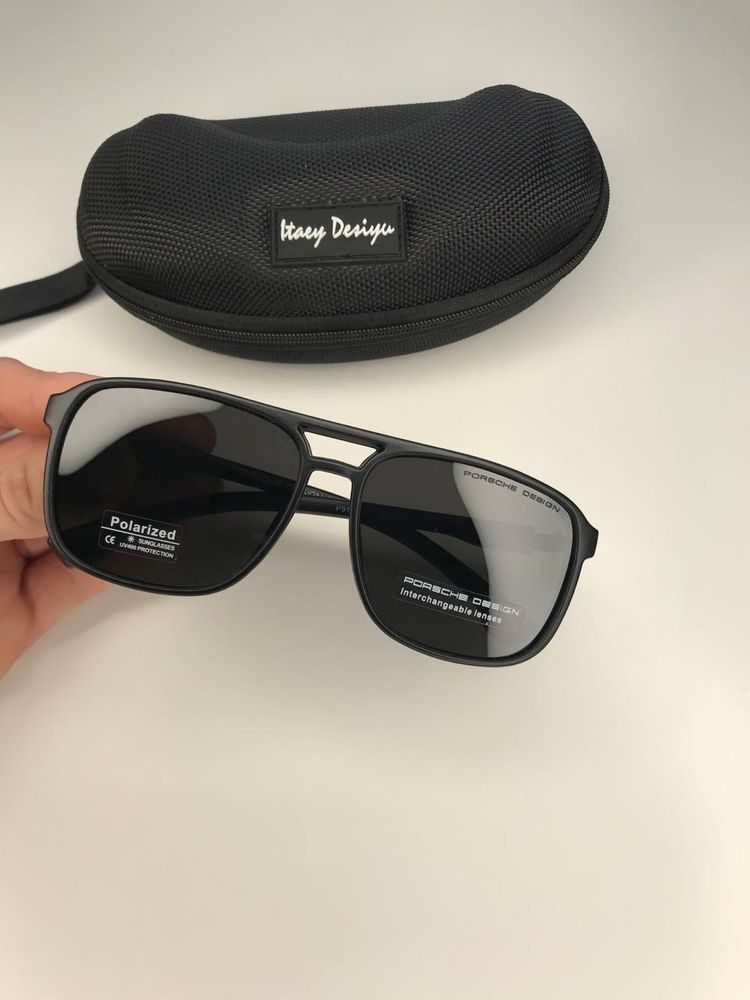 Мужские солнцезащитные очки PORSCHE Polarized Крупные с шторками ЧЕРНЫ