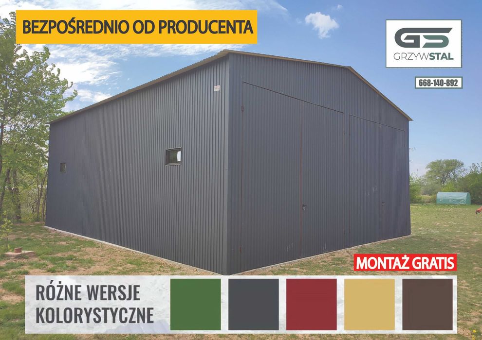 Duży Garaż Blaszany Niskie Ceny|Magazyn|Hala|Wiata GRAFIT  - GRZYWSTAL