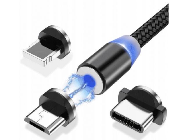 Kabel Magnetyczny 3W1 Ładowarka IPhone MicroUSB i Typ C