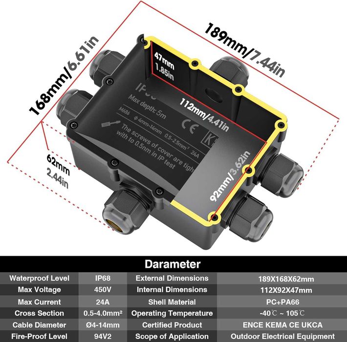 PEBA Puszka przyłączeniowa, Zewnętrzna Wodoszczelna IP68 6-drożne