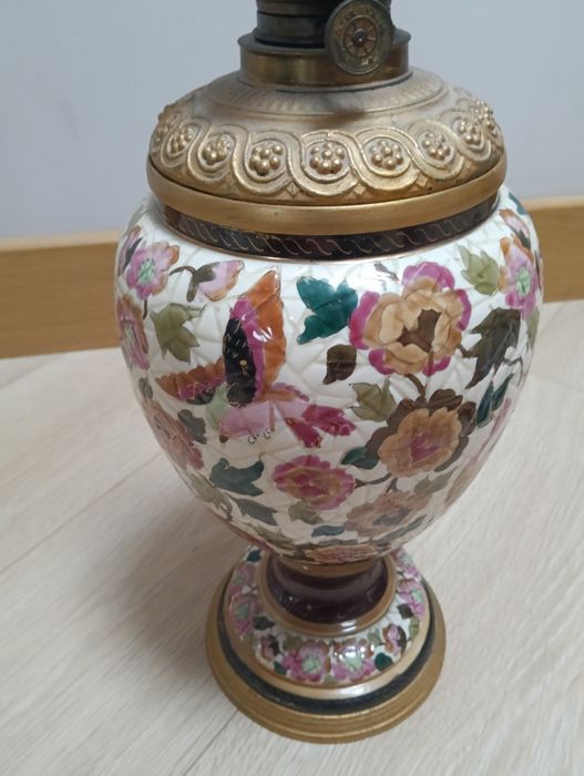 Stara majolika lampa naftowa /OKAZJA/