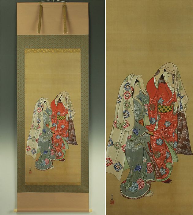 Wielki obraz japoński - Zwój w drewnianym pudle.
