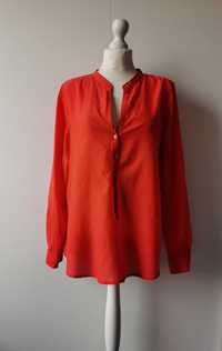 Czerwona, bawełniana bluzka Zara z długimi, podwijanym rękawami, 42/XL