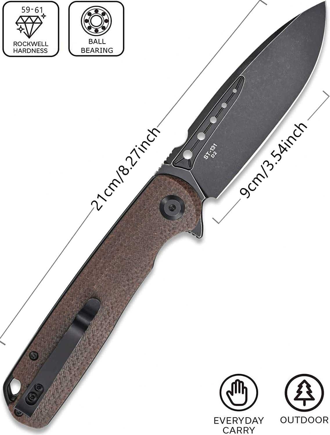 Nóż składany stal D2 EDC survival flipper Sitivien ST131 G10 camping