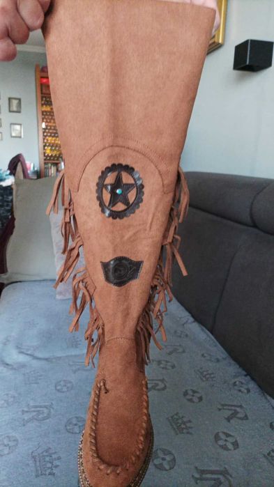 Kozaki damskie w stylu boho, czarne .