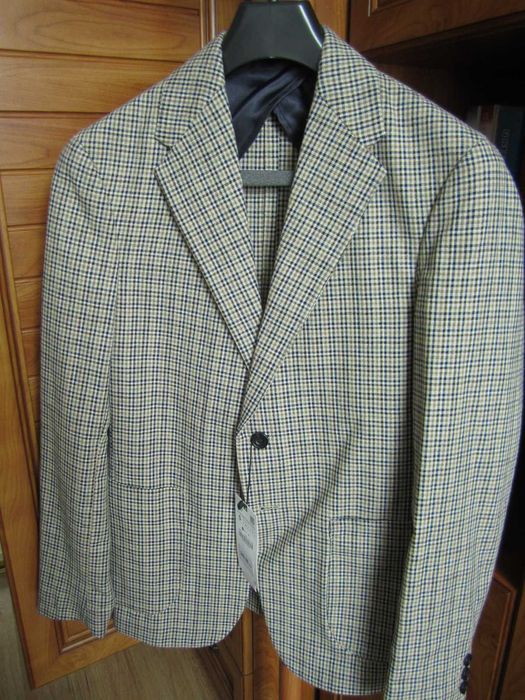 Blazer marynarka męska ZARA bawełna / len krata roz S 44/46 nowa