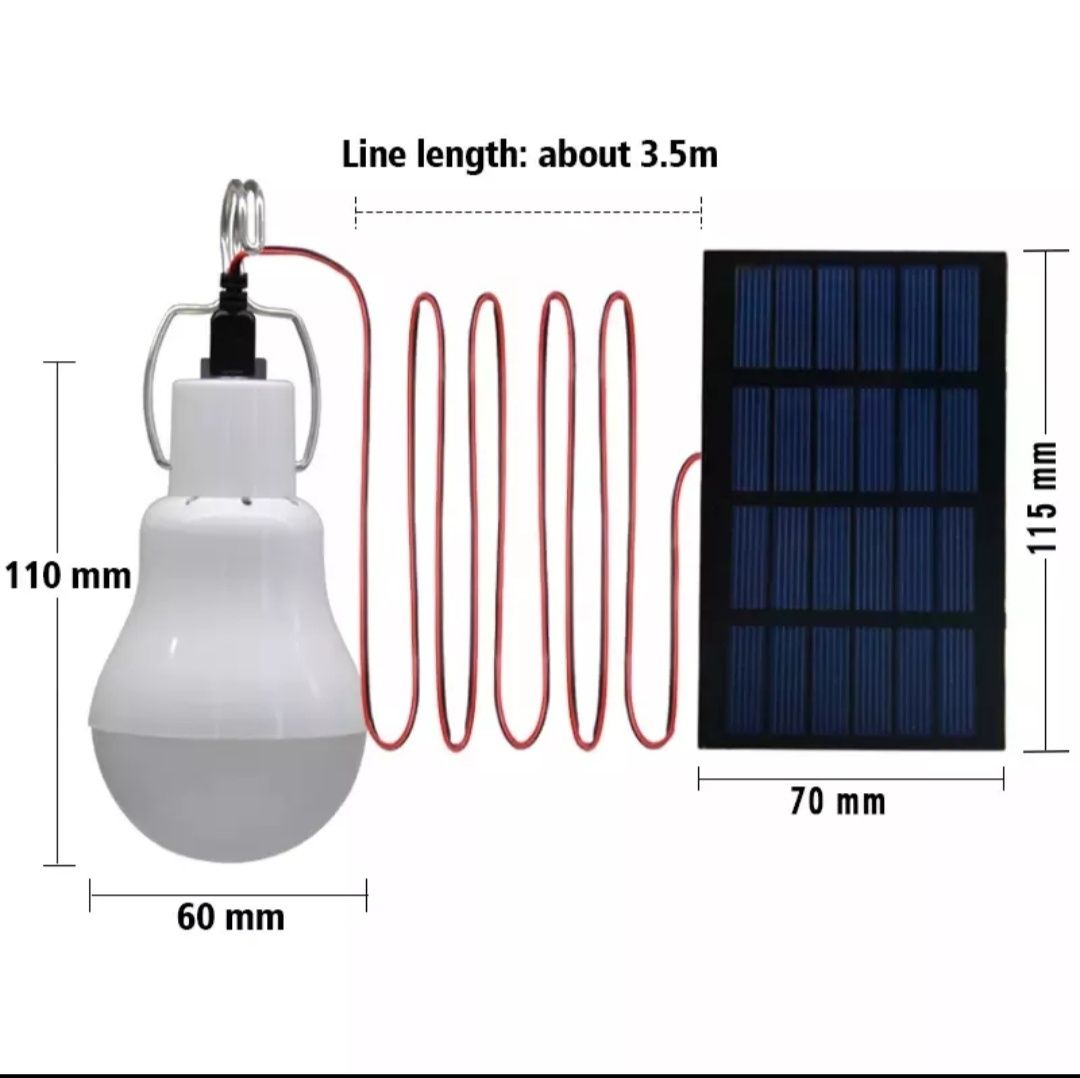 Лампа лед  акумуляторна 5вольт. 15 Ват заряджається від сонячної панел